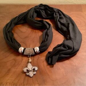 Fleur De Lis Pendant and Black Scarf